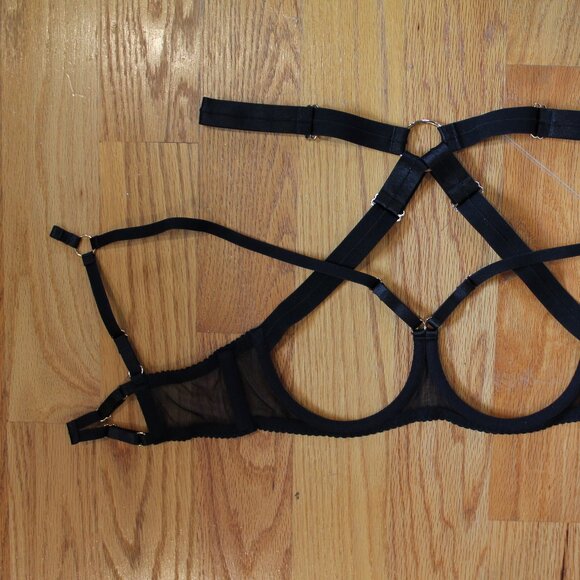 SOLD Bordelle Tomoe Ouvert Wire Bra Black strappy mesh 24k M Medium SIGEXCLB11B - Picture 6 of 9